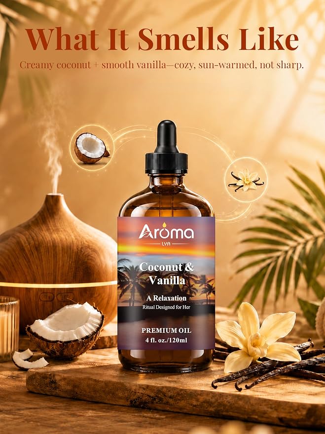 Coconut Vanilla Fragrance Oil, 4 Fl Oz | Scented Oil for Home Diffusers, Aromatherapy, DIY Soap