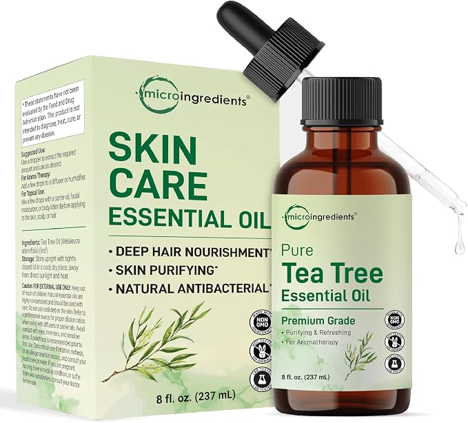Micro Ingredients Pure Tea Tree Essential Oil, 8 fl oz | Premium Grade Liquid Drops | DIY for Natural Aromatherapy, Soap, Diffuser, Candles, Body & Scalp Massages | Purifying & Refreshing Aroma