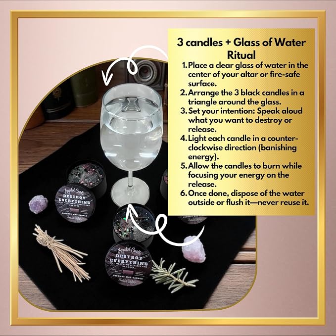 Destroy Everything Spiritual Candle to Cut Ties, Remove hexes and Bad luck | Energy cleansing | Soy Candles Non Toxic | Sage Candle | Cleanse Your Home & Calm, Soothe, Restore Body & Mind (Set Of 3)