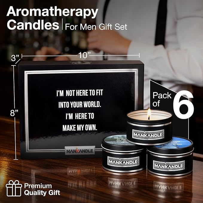 Majestic Zen Aromatherapy Candles for Men Gift Set | 6-Pack Soy Wax Candle with Inspirational Quotes | Stress Relief Candle Set for Relaxation, Aromatherapy Gift Set & Unique Gifts for Him