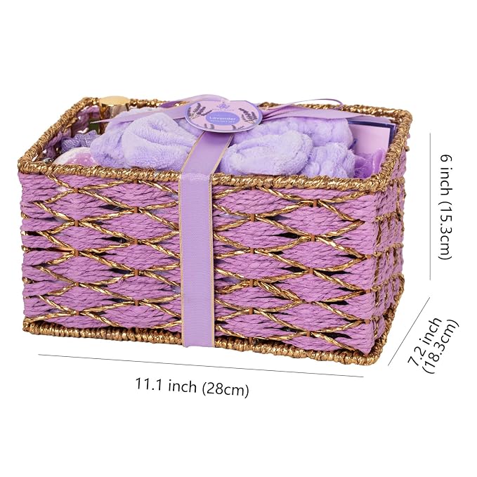 35 Pcs Mothers Day Gifts, Lavender Bath & Body Gift Basket for Women, Facial Skin Care Set, Home Spa Basket, Self-Care Set, Face Sheet Mask, Necklace, Birthday, Christmas,Anniversary