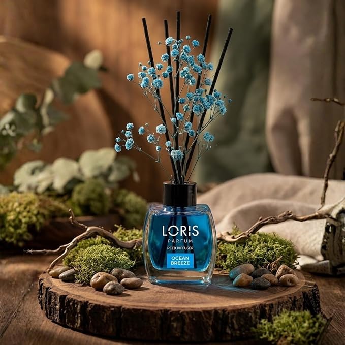 Loris Ocean Breeze Reed Diffuser Set with Dried Flowers | Reed Diffusers for Home with Sticks | Bathroom Diffuser & Room Scent | Long-Lasting Home Fragrance | 120 mL / 4.06 fl oz