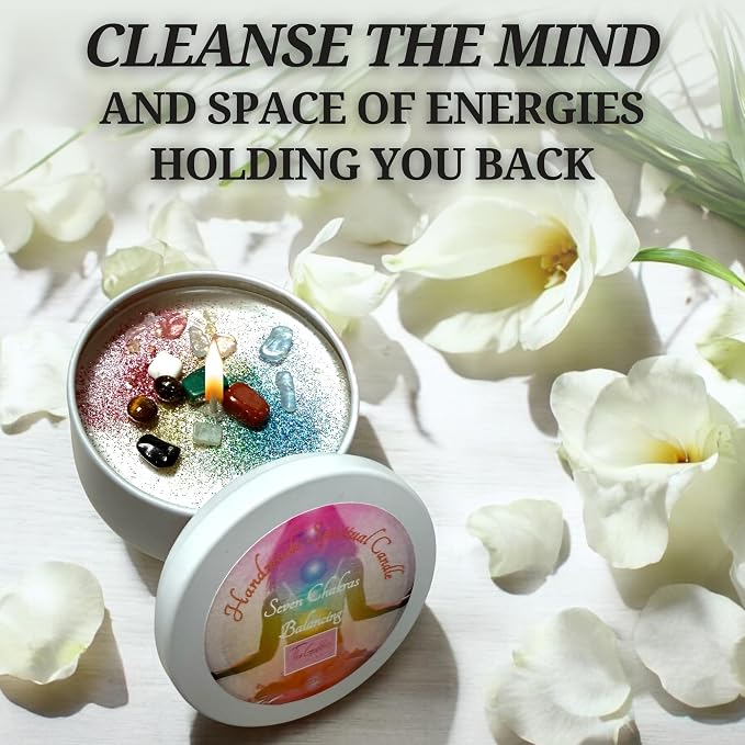 – Seven Chakras Balancing Candle | Spiritual Tool for Healing, Meditation & Energy Alignment | Reiki, Hoodoo, Wiccan, Pagan, Conjure (14oz)