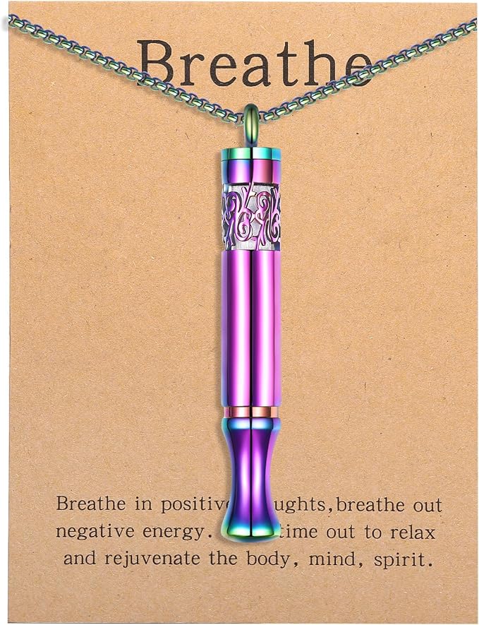Anxiety Relief Pendant Mindfulness Breathing Necklace - Essential Oil Diffuser & Personal Inhaler Aromatherapy Necklaces for Women & Men (Rainbow)