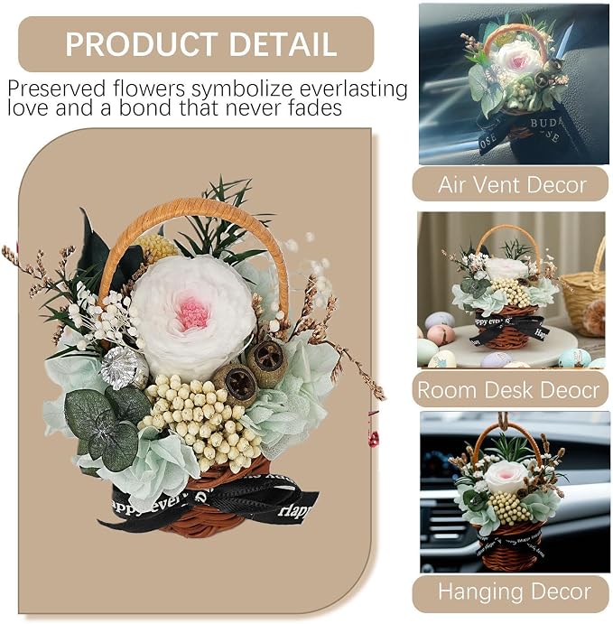 Car Air Freshener Basket with Air Vent Clip, Cute Car Accessories for Women - Mini Car Vent Flowers Rose, Car Interior Decorations for Birthday, Home & Office Decor