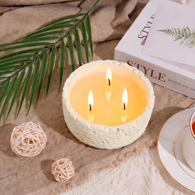 Viyffo 20oz Large Citronella Candles Outdoor, 3 Wick Citronella Candle, Non Toxic Soy Candles for Women, Matte Ivory Ceramic Jar, Outdoor Candle for Patio, Porch, Backyard, Deck & Summer Decor