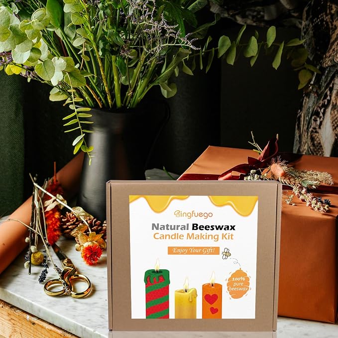 Bingfuego Beeswax Candle Making Kit for Beginners-12 Beeswax Sheets for Candle Making Rolling Kits, Natural Candle Making Kit (Natural Yellow Colors, 8 x 8 inch)