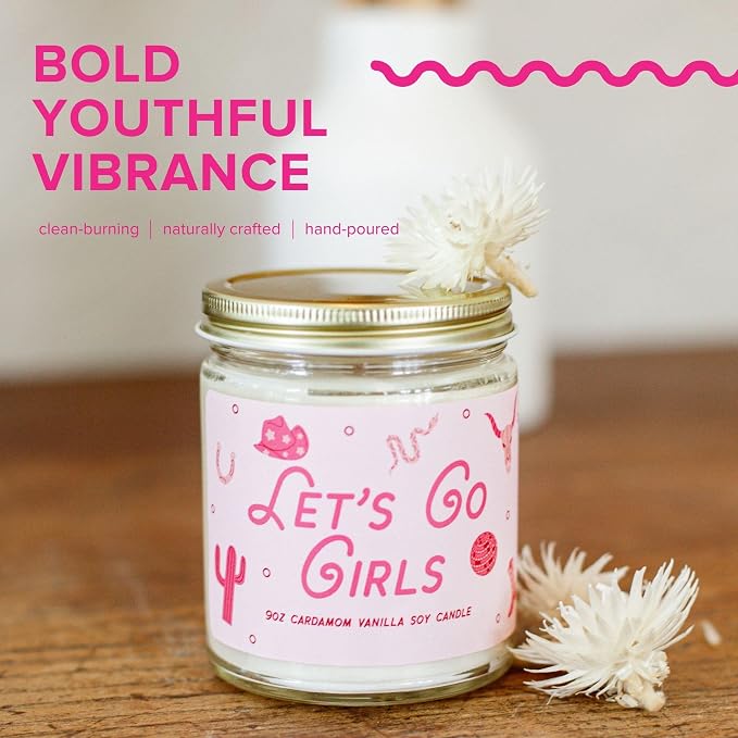 Austy Lou Let’s Go Girls Scented Jar Candle, Cardamom Vanilla with Tonka, Cedar & Spices, 9 oz Soy Wax Candle, Cotton Wick, Vegan & Phthalate-Free