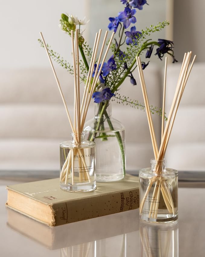 Brooklyn Candle Studio Reed Scent Diffuser - Palo Santo - Relaxing Oil Diffuser, Cedar, Eucalyptus & Sandalwood Fragrance, 8 Rattan Diffuser Reeds, Clean Ingredients - 3.7oz