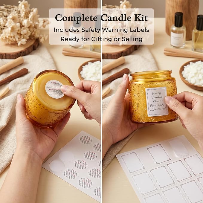 10 oz Orange Sun Moon Stars Candle Jars with Metal Lids, 9 Pack | Patented Embossed Design, Includes Wick Centering Devices & Warning Labels, Multiple Color Options