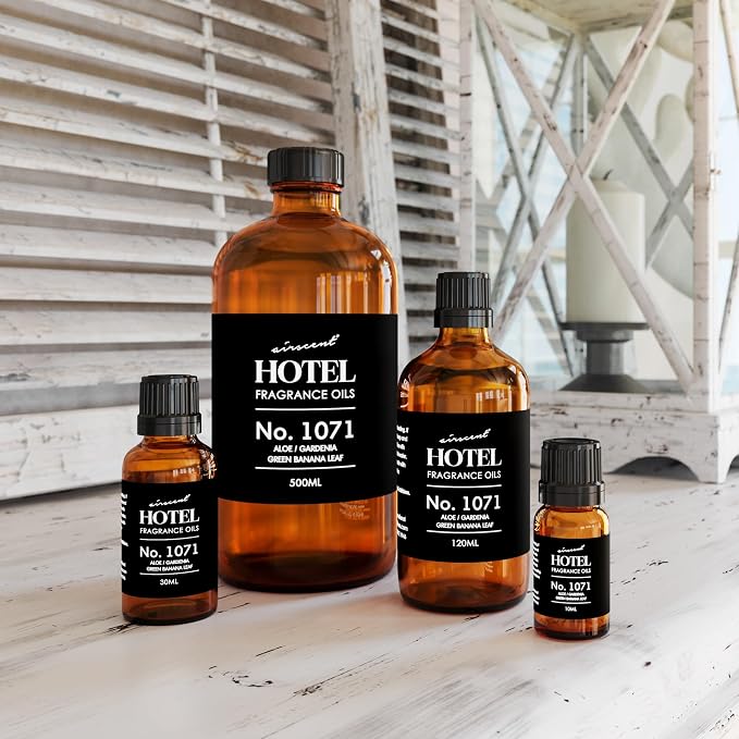 AirScent Hotel Diffuser Oil No. 1071 - Aloe Gardenia Green Banana Leaf - Premium Fragrance Oil for Ultrasonic and Waterless Diffusers and Crafting - 120 mL, 4 fl oz Glass Dropper Bottle
