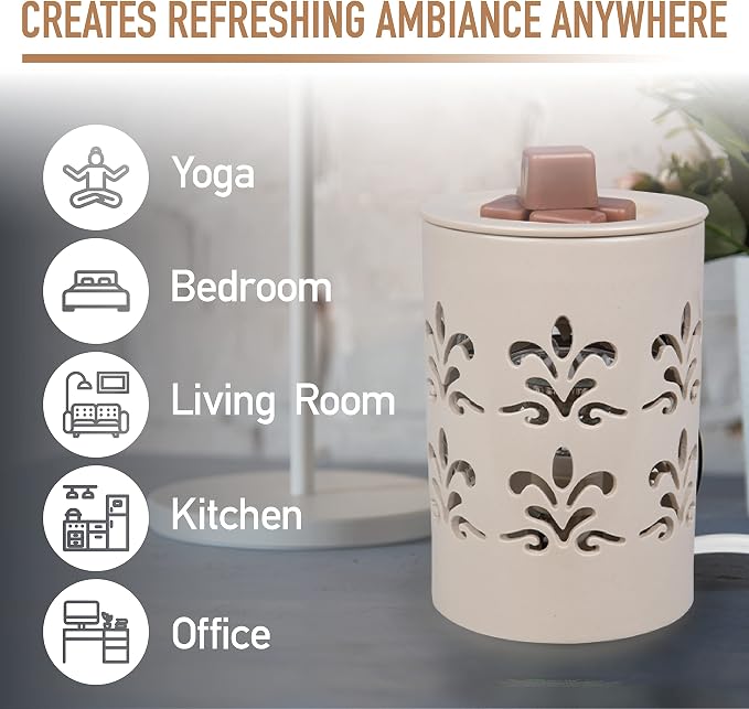 D'Eco Fragrance Wax Melt Warmer - Electric Scented Tart & Candle Warmer w 6 Cinnamon Cubes - Plug-in Halogen Bulb Melts Cubes & Fills Room w Fresh Scents & Night Light Glow for Mom