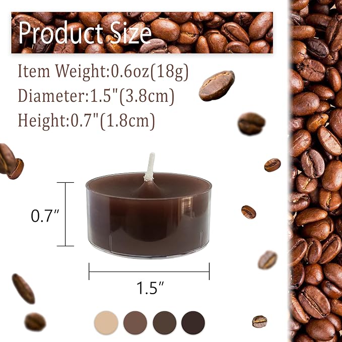 Tea Lights Gradation Brown Tea Candles Set of 24 – Tealight Candles with Coffee Scent, Long Burning Handmade Tealights for Wedding Meditation Home Decor Gift