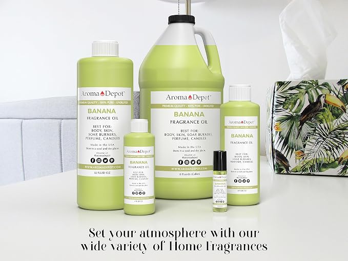 Aroma Depot Banana 4 oz. Fragrance Oil I Perfume I Skin Oil I Scented Oil. DIY Projects Such as Candles, Bath Bombs, Body Butters, Creams & Lotions. Few Drops in The Diffuser, Burners, or Warmers.