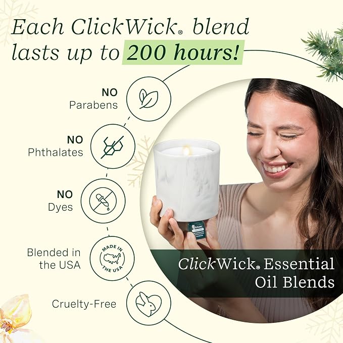 Lifelines Flameless Candle Diffuser - Winter Edition Gift Set - Aromatherapy Essential Oil Diffuser with 2 Holiday ClickWick Blends - Cordless & Waterless for Home - Electric Candles Blow Out Flame