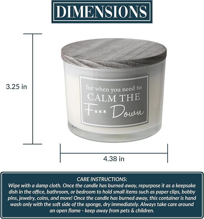 Pavilion - Calm Down 11-Ounce Soy Wax Triple Wick Candle, Fresh Cotton Scented, Funny HR Gifts, Best Coworker Gift, Funny Friend Candle, Unique Gifts for Boyfriend or Husband, 1 Count