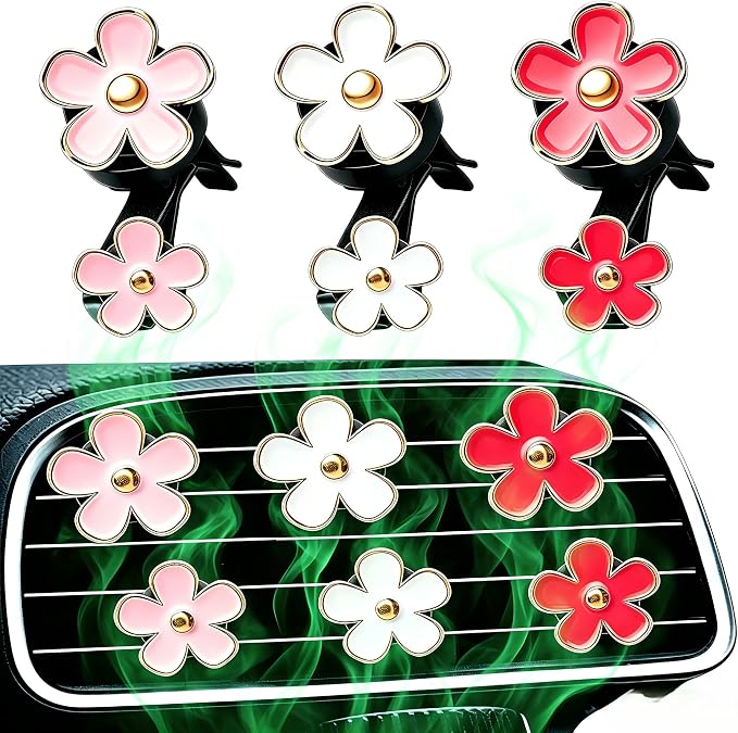 6 Pcs Daisy Flower Car Air Freshener Vent Clip, 2 White 2 Pink 2 Red Refillable Car Diffuser, Daisy Car Accessories Car Decorations Interior for Car Bathroom Office Pet Houses