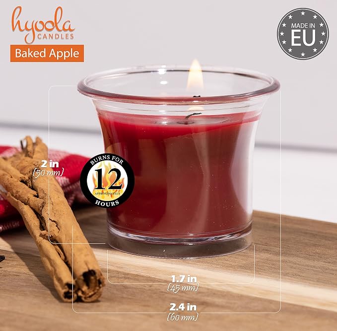 HYOOLA Clear Cup Scented Votive Candles - Baked Apple - 12 Hour Burn Time - 4 Pack - European Made