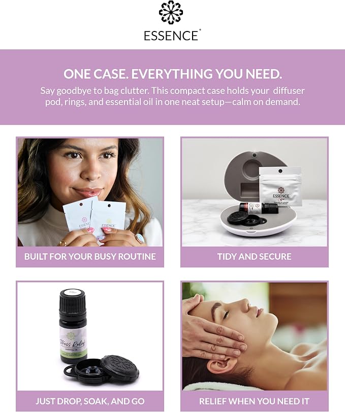 Essence Pearl Travel Case | Lavender Essential Oil | Aromatherapy Nasal Diffuser & Essential Oil Carrying Case | Calming Lavender Oil Scent | Travel-Friendly Kit | Black Pod