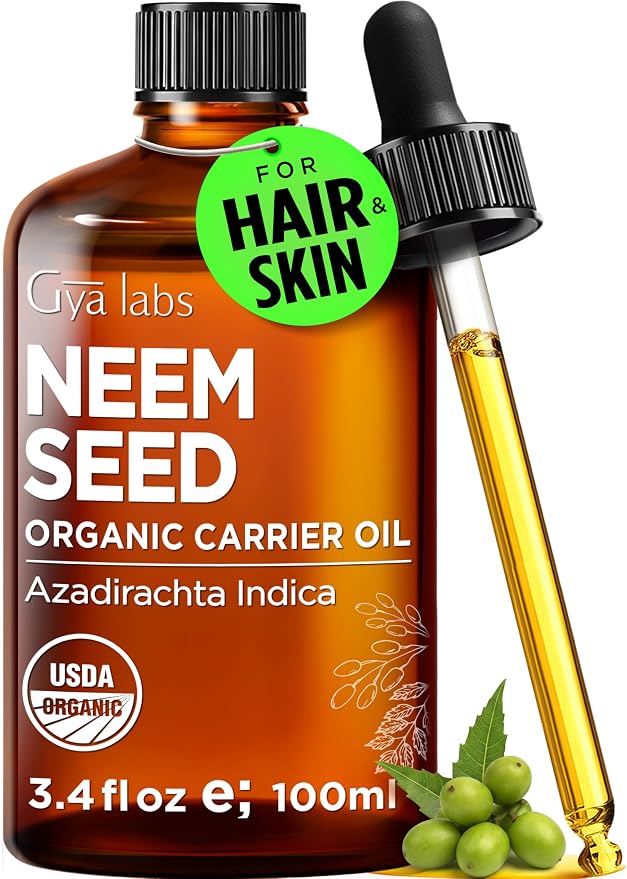 Gya Labs USDA Organic Neem Oil - 3.4 Fl Oz - Carrier Oil for Hair, Skin, Face, Scalp & Body Massage