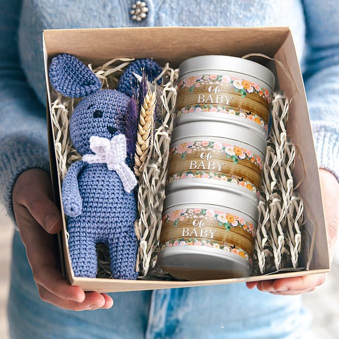 MTLEE 24 Pcs Wood Grain Baby Shower Party Favors Candles Lavender Scented Baby Shower Favors for Guests Rustic Tealights Candles Gender Reveal Return Gifts(1.2 Oz, Khaki)