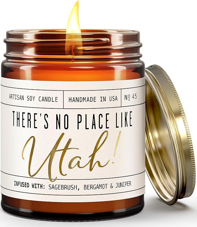 Utah Gifts, Utah Decor for Home - 'There's No Place Like Utah Candle, w/Sagebrush, Bergamot & Juniper I Utah Souvenirs I Utah State Gifts I 9oz Jar, 50Hr Burn, USA Made