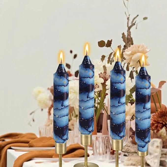 7 inch Short Candle Rustic Taper Candles Printed Candlestick Handmade Unscented Taper Candle 4 pcs Smokeless Tapered Candles for Home Dinner Wedding Holiday