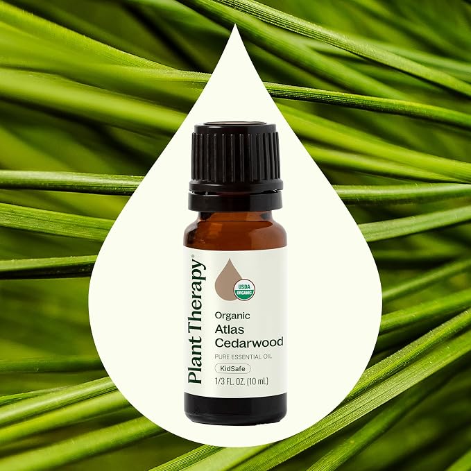 Plant Therapy Organic Atlas Cedarwood Essential Oil, 10 mL (1/3 oz), 100% Pure and Undiluted, USDA Certified Organic, for Essential Oil Diffusers and DIY Skincare