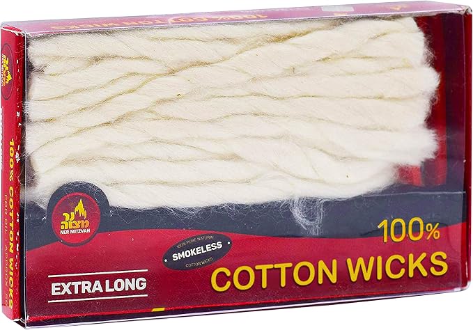 Ner Mitzvah Extra Long Cotton Wicks – 50 Count (Approx.) Smokeless Replacement Wicks, Multipurpose for Oil Cup Candle Lighting