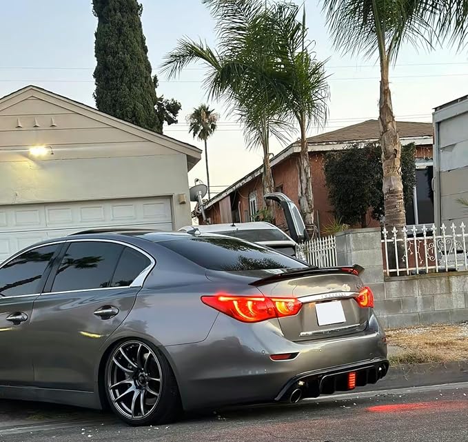 Rear Diffuser W/LED Brake Light Compatible with Infiniti Q50 2014 2015 2016 2017,Add-on Body Kit Rear Bumper Lower Lip Splitter Exterior Accessories (Gloss Black)