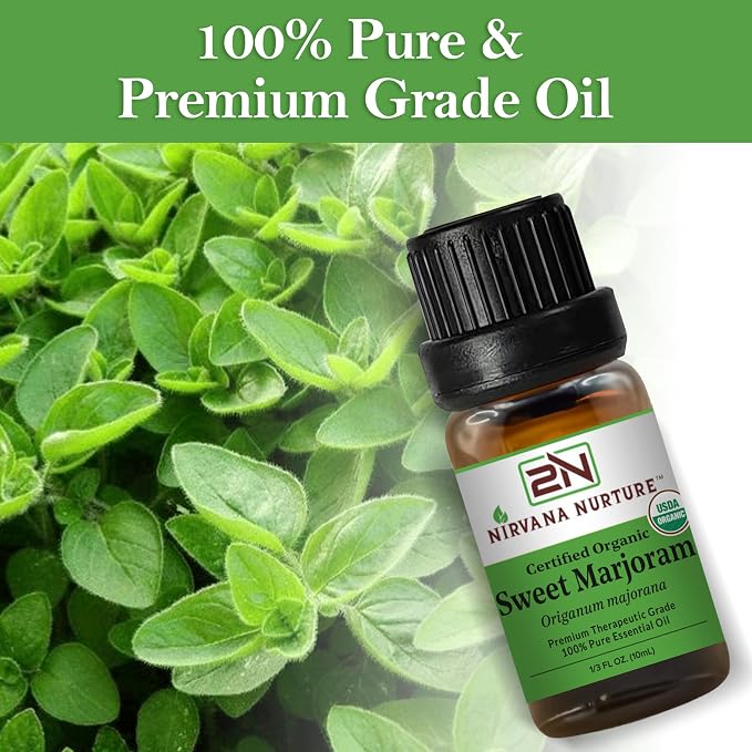 Sweet Marjoram Essential Oil, USDA Certified Organic, 100% Pure Undiluted, Aromatherapy Oil for Diffuser, Hair & Skin Care