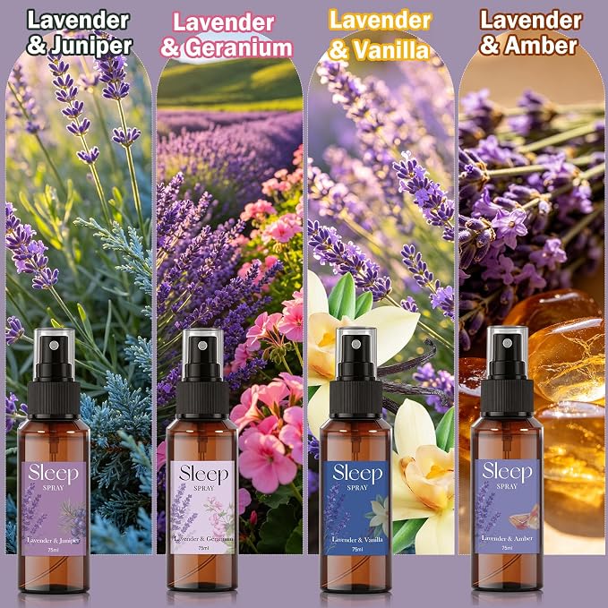 SCENTORINI Sleep Spray, 10.14 oz Calming Lavender Spray for Sleep, Lavender Essential Oil, 4 Pack Relaxing Aromatherapy Pillow Mist for Bedding Fabric, Room Spray Air Freshener
