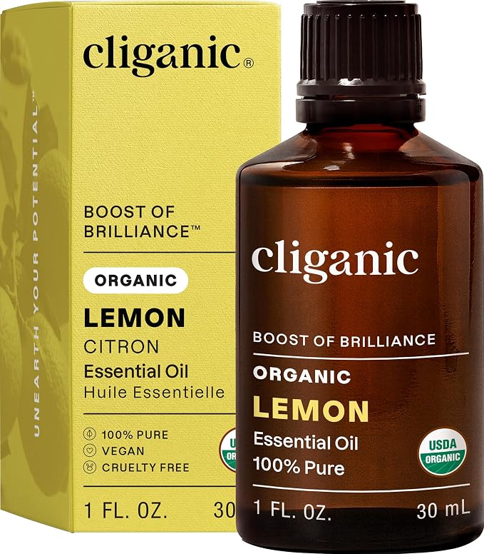 Cliganic USDA Organic Lemon Essential Oil (1oz) - 100% Pure & Natural | Undiluted, for Aromatherapy, Household Cleaning | Non-GMO Verified
