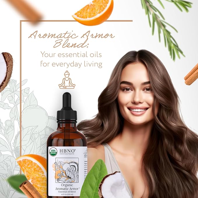 HBNO Organic Aromatic Armor Blend (Comparable to Thieves) - 4 oz (120ml) Value Size - Natural Essential Oil Blend - Perfect for Cleaning, Aromatherapy, DIY, Soap and Diffuser