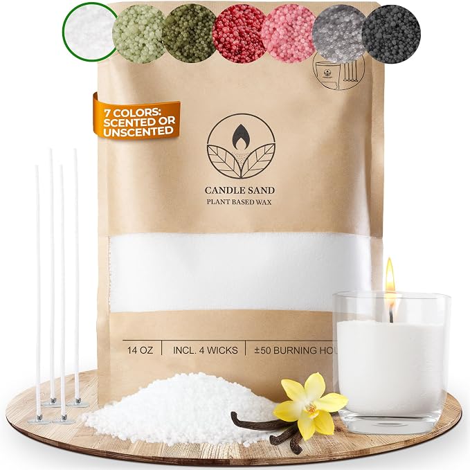 comforder Scented Candle Sand with Wicks, Pearled Candle, Wax Granules, 14oz Sand Wax Granules + 4 Wicks (White, Vanilla)