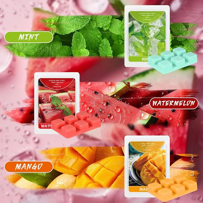 SCENTORINI Wax Melts, Scented Wax Cubes Strong Scent, Summer Scents Soy Wax for Wax Warmer - Pineapple, Watermelon, Strawberry, Mango, Passion Fruit, Mint, 6 Pack
