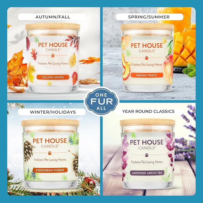 One Fur All Pet House Candle 2 Pack - Plant-Based/Soy - Clean Burning Scented, Long Lasting Pet Odor Candle for Home - Sunwashed Cotton