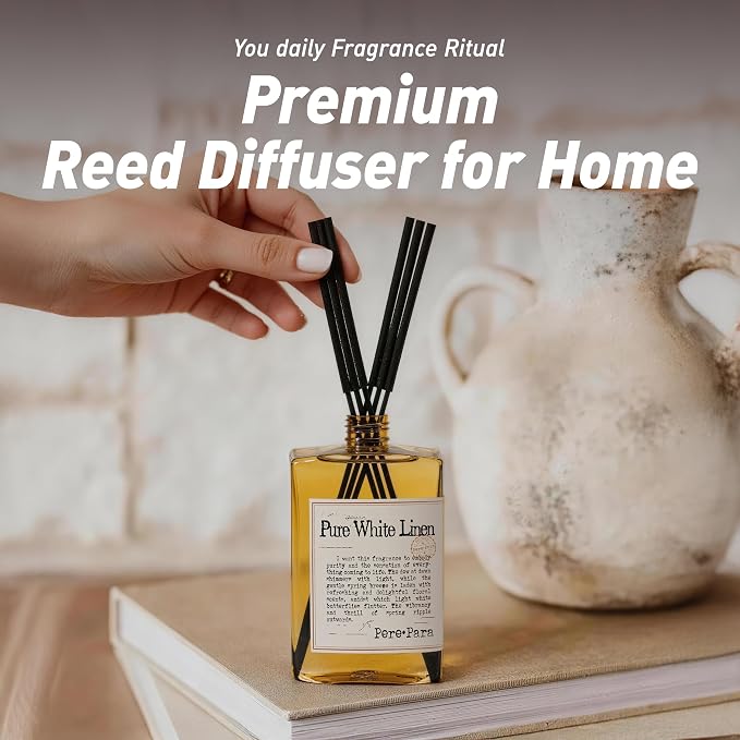 Pure White Linen Scent Premium Reed Diffuser Set - 400ml /13.53 fl.oz Scented Oil with 6 Sticks | Long-Lasting Fragrance for Home & Office | Luxury Gift