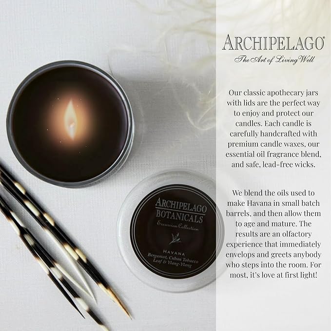 Archipelago Botanicals Havana Glass Jar Candle, Bergamot, Tobacco Flower and Ylang Ylang Scent, Lead-Free Candle Wicks, Burns Approx. 60 Hours (8.6 oz) (Pack of 2)