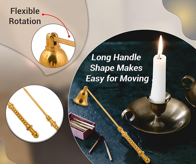 ARSUK Candle Snuffer, Fire Extinguisher with Long Handle to Safely Extinguish Candles, Stainless Steel 12 x 2in (Brass Handle)