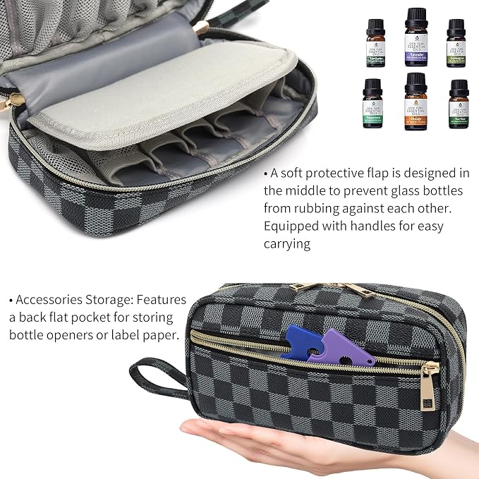 PU essential Oil Carrying Case - Holds 12 Bottles (5ml-15ml, Including Roller Bottles), Portable Organizer for Essential Oil and Accessories (Bag Only) (Blue)