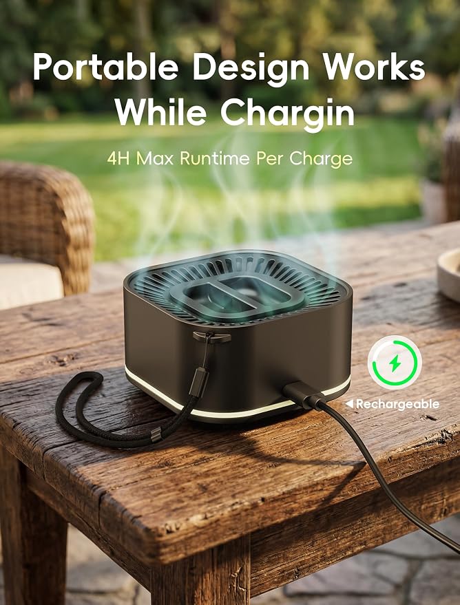 BuggyBands Portable Mosquito Repellent Outdoor Patio & Indoor Rechargeable Electronic Insect Repellent Device | 20 ft Coverage Zone for Camping, Hiking, Backyard | Safe for Kids & Pets | 2 Refills
