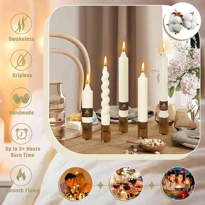 Ivory Candle Dripless Candlesticks Short Taper Candle 7 inch Small Candle Sticks Ivory Tapered Candles Wax Cute Stick Candles for Home Décor Weddings Holiday