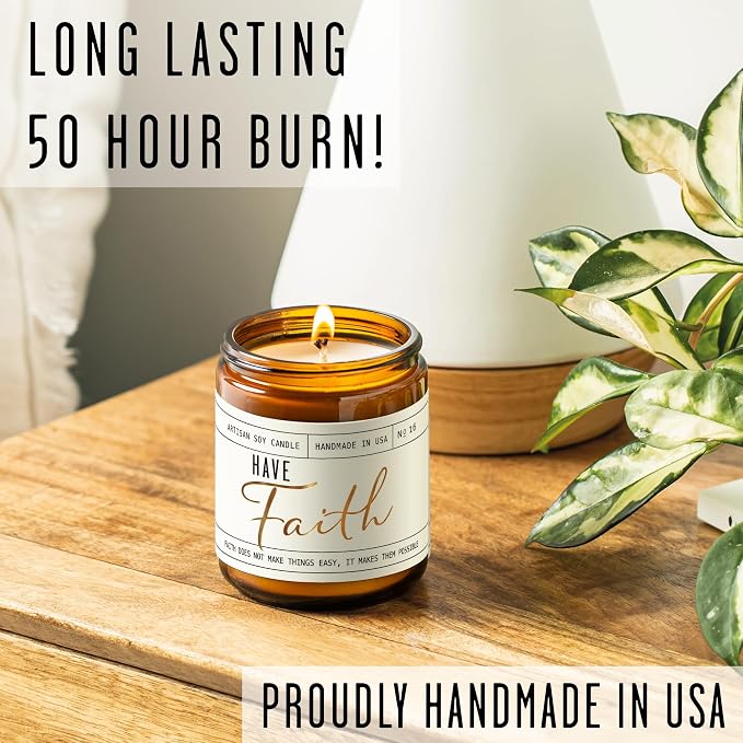 Christian Gifts for Women, Religious Gifts for Women - 'Have Faith' Candle, w/Lily of The Valley & Lavender I Spiritual Gift I Catholic Gift I 50Hr Burn, Made in The USA