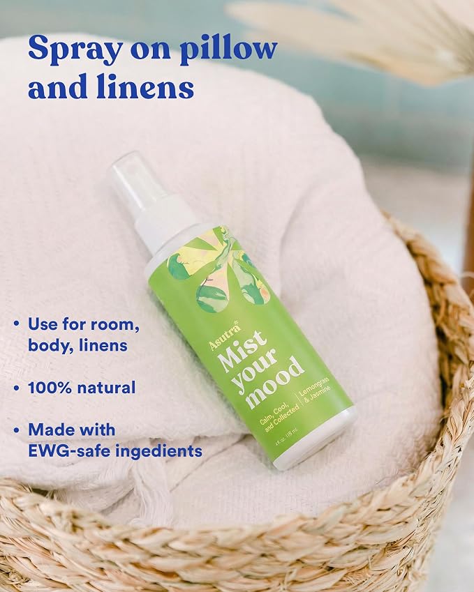 Asutra Lemongrass & Jasmine Multi-Use Natural Aromatherapy Room Spray, Calming Linen & Pillow Mist, Fabric Spray for Sleep & Bed, 4 fl oz