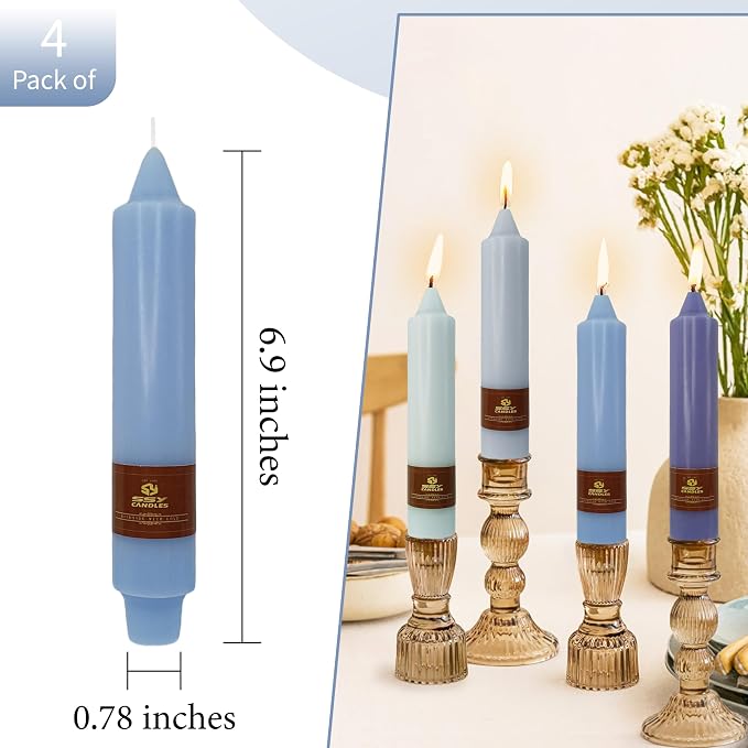 Smokeless Candlesticks Unscented Taper Candles Gradient Blue Dinner Candle 7 inch 4 PCS Candles Sticks for Home Holiday Wedding Party Decoration