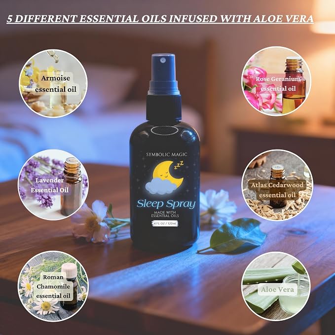 Symbolic Magic Sleep Spray – Calming Lavender and Essential Oils, Pillow Mist for Deep Sleeping, Aromatherapy, Calming Bedtime, Chamomile & Linen Spray for Relaxation and Peaceful Rest, 4oz