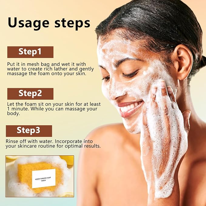 Turmeric Soap Bar - Handmade Lemon & Ginger Soap Bar, 100% Natural Brightening for Dull Skin, Antioxidant Face & Body Soap, Outdoor Home Use, Fit All Skin Type 4.1 oz