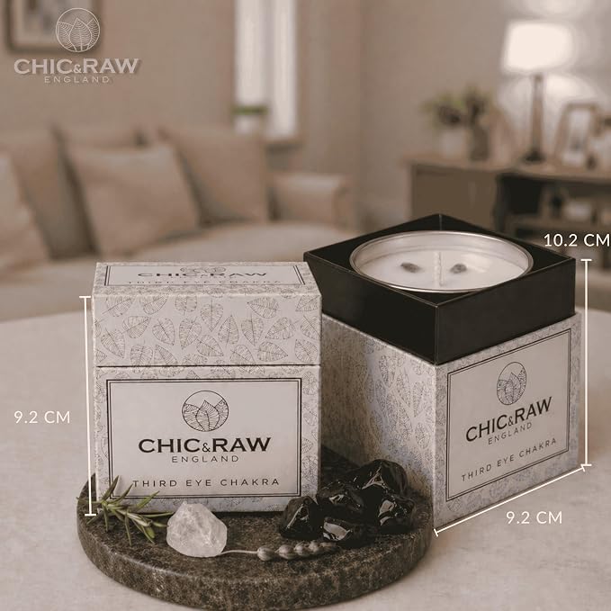 Aromatherapy Candle Third Eye Chakra Crystal Candle with Clear Quartz and Black Obsidian - Luxury Long-Lasting Burn Soy Wax, Infused Elderflower & Grapefruit, Clarity & Protector, 7.05oz