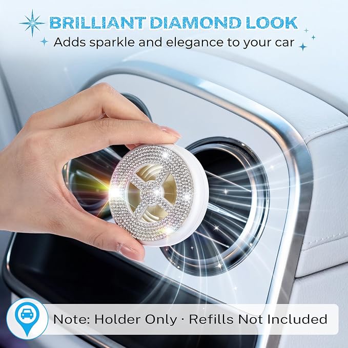 1 Pack Car Fragrance Holder Compatible with Bath & Body Works Refills (Not Included), Air Freshener Vent Clip or Visor Clip, Refillable Scent Holder, Easy to Open Car Diffuser (Diamond White)